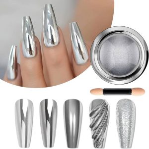 پودر کروم ناخن نقره ای